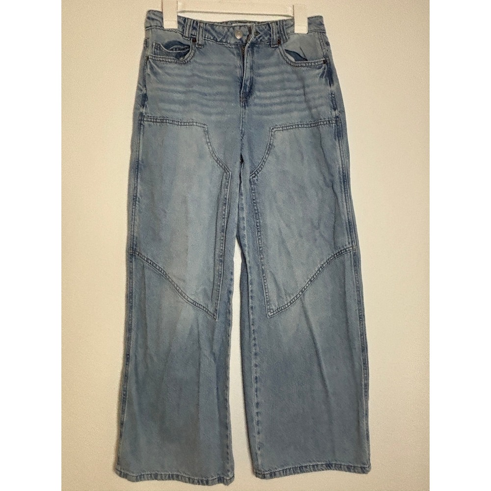 RSQ Womens Wide Leg Double Knee Carpenter Jeans Light Wash Blue Size 25